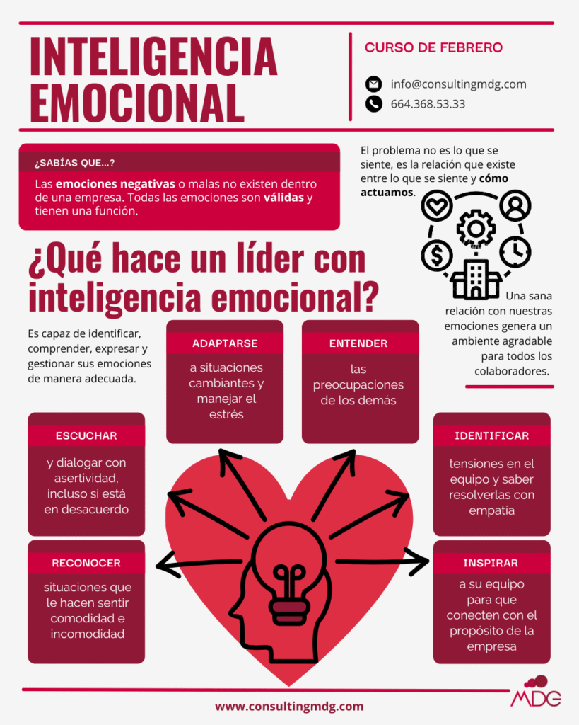 Infografía sobre el uso de la inteligencia emocional en los equipos de trabajo | Imagen hecha por Consulting MDG, en Canva.